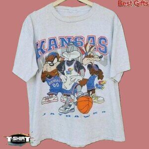 Vtg NCAA Kansas Jayhawks Looney Tunes Shirt Color Ash Shirt Unisex Men Women